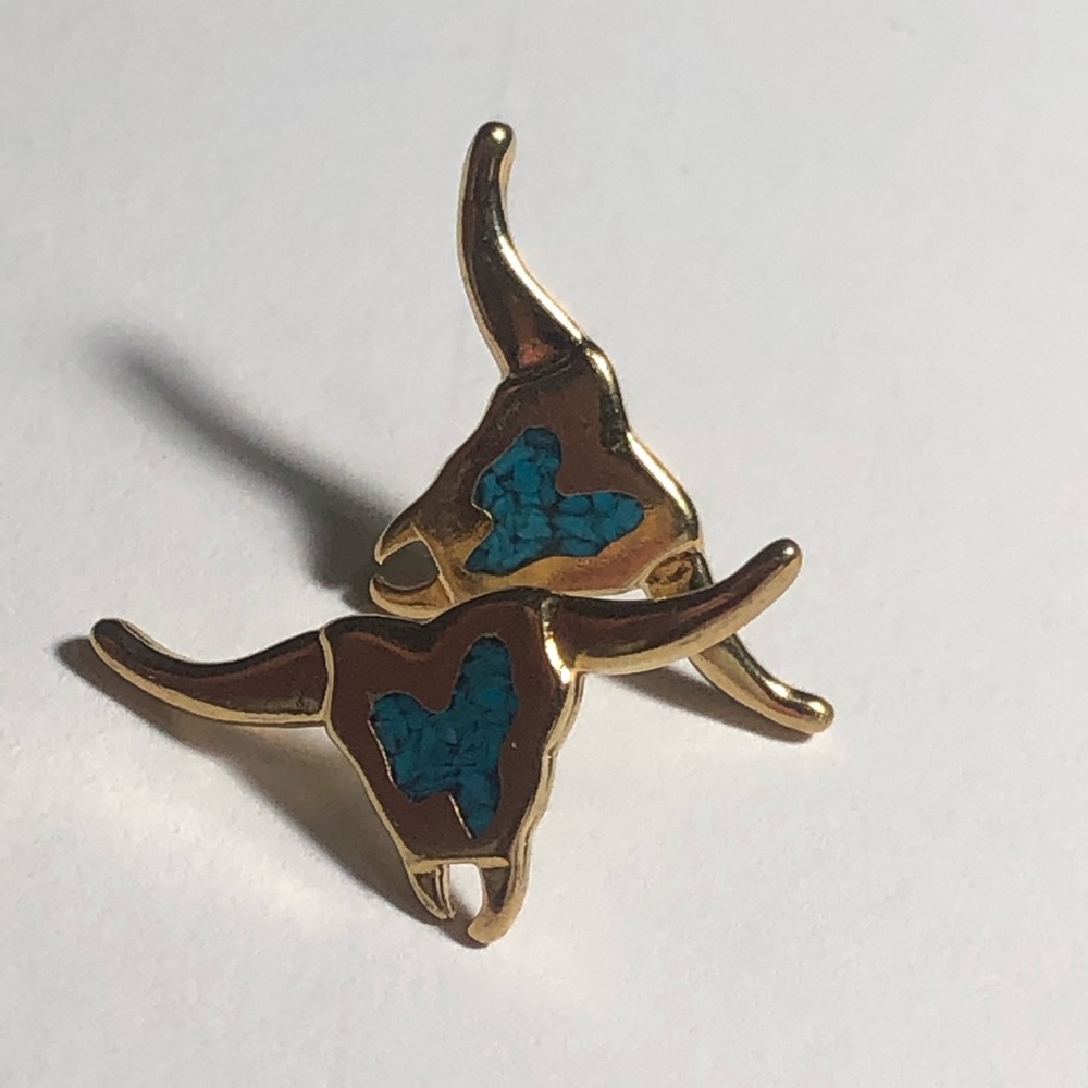 Gold and turquoise bull head studs